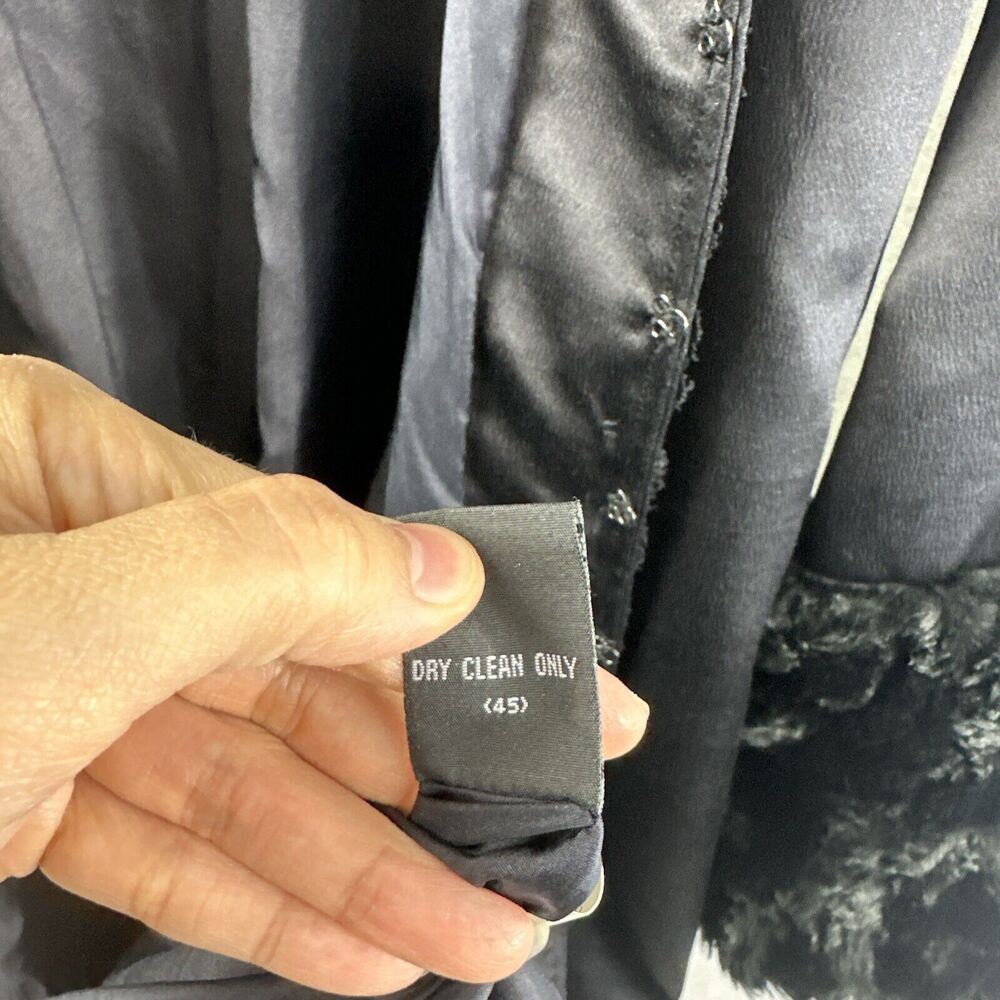 Hype Vintage Faux Fur Sequin Trim Black Silk Goth Evening Long Jacket Womens 8 - Picture 15 of 15